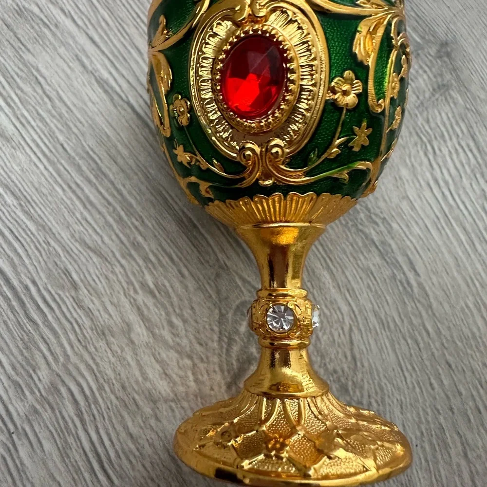 Green and Gold Jeweled Decorative Goblet Vase